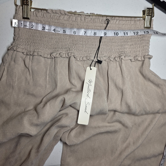 Anthropologie Mustard Seed NWT Wide Leg Pants Smocked Waist Neutral Boho Flowy - Picture 13 of 13